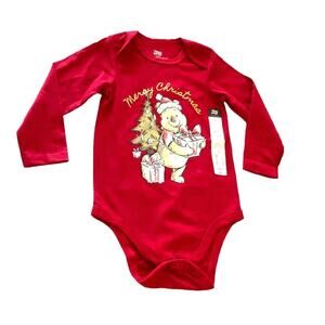 Disney Baby One Piece Holiday Winnie The Pooh Christmas Red  Sz 18M NEW